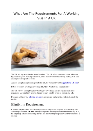 What Are The Requirements For A Working Visa In A UK