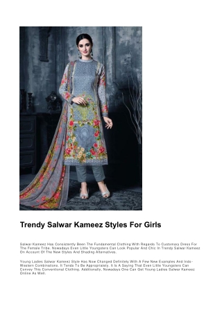 Trendy Salwar Kameez Styles For Girls