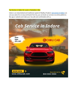 Taxi Service in Indore for Local or Outstation rides