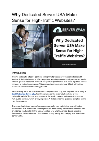 Why Dedicated Server USA Make Sense for High-Traffic Websites_