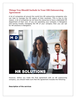 Things You Should Include in Your HR Outsourcing Agreement