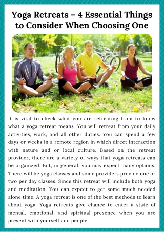 Yoga Retreats – 4 Essential Things to Consider When Choosing One