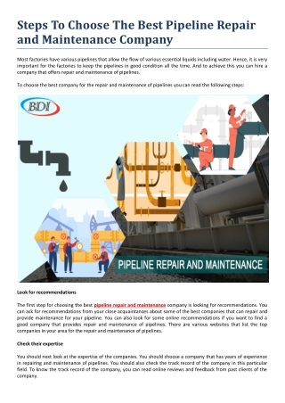 Steps To Choose The Best Pipeline Repair and Maintenance Company