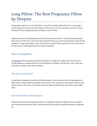 Long Pillow: The Best Pregnancy Pillow by Sleepsia