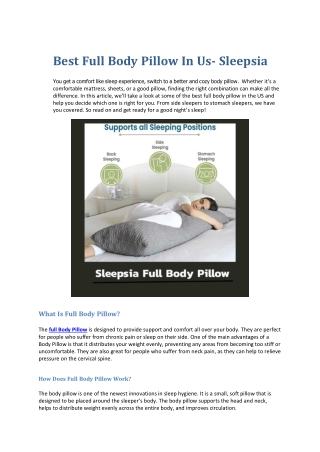 Best Full Body Pillow In US- Sleepsia