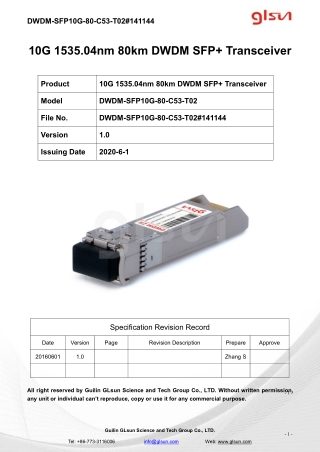 10G 1535.04nm 80km DWDM SFP  Transceiver