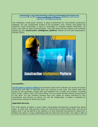 Reasons Why Businesses Should Choose a Construction Intelligence Platform?