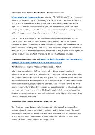 Inflammatory Bowel Diseases Market to Reach US 30.56 Billion by 2029