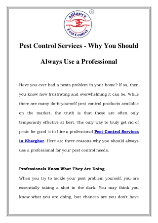 Home Pest Control Services in Kamothe Call-9833024667