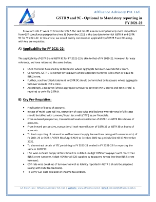 GSTR 9 and 9C - Optional to Mandatory reporting in FY 2021-22