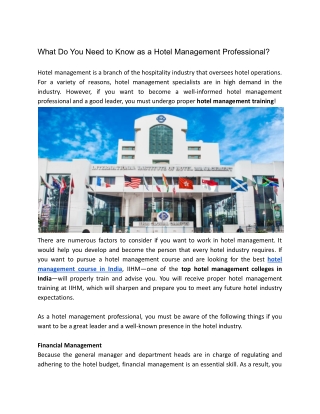 What Do You Need to Know as a Hotel Management Professional