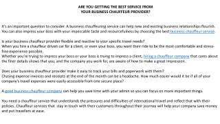 ARE YOU GETTING THE BEST SERVICE FROM YOUR BUSINESS CHAUFFEUR PROVIDER