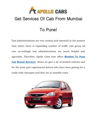Mumbai To Pune Cab Rental Services  Call- 09769864446