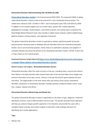 Vitreoretinal Disorders Market Reaching US 2.96 Billion by 2029