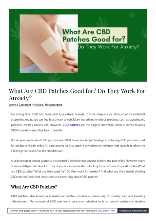 What Are CBD Patches Good for? Do They Work For Anxiety?