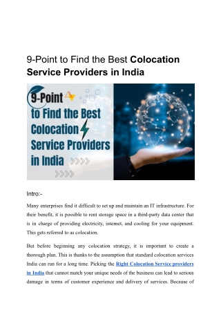 9-Point Checklist to Find the Best Colocation Service Provider in India