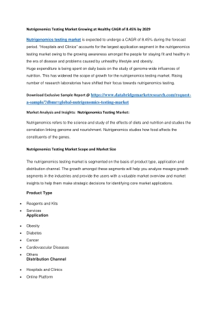 Nutrigenomics Testing Market Growing at Healthy CAGR of 8.45 by 2029