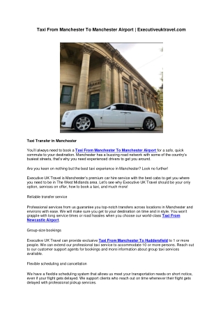 Taxi From Manchester To Manchester Airport Executiveuktravel.com