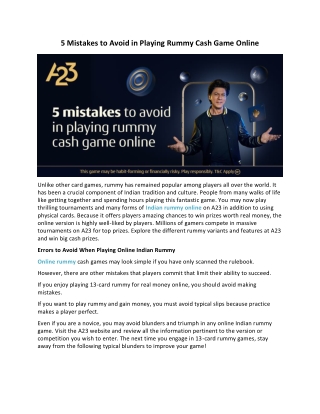 5 Mistakes to Avoid in Playing Rummy Cash Game Online - A23 Blog
