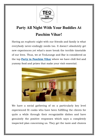 Party in Paschim Vihar Call-9911010904