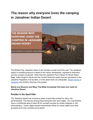 The reason why everyone loves the camping in Jaisalmer Indian Desert