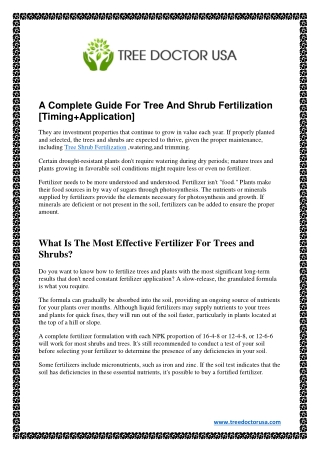 Tree and Shrub Fertilization | California- Tree Doctor USA