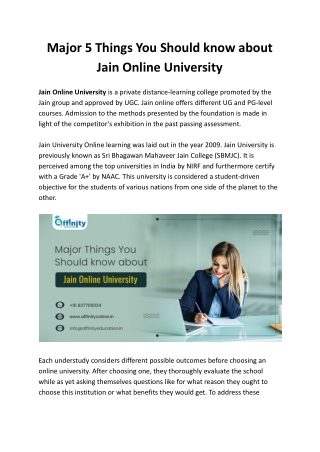Major 5 Things You Should know about Jain Online University