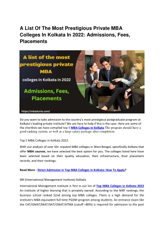 A List Of The Most Prestigious Private MBA Colleges In Kolkata In 2022 Admissions, Fees, Placements