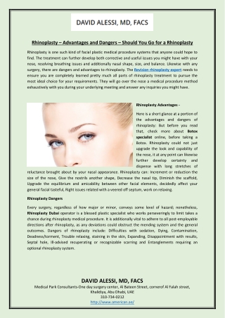 Rhinoplasty – Advantages and Dangers – Should You Go for a Rhinoplasty