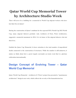 Qatar World Cup Memorial Tower by Architecture Studio Week