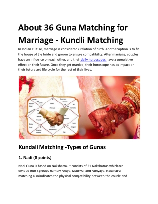 About 36 Guna Matching for Marriage - Kundli Matching