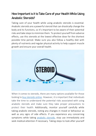 How Important is it to Take Care of your Health While Using Anabolic Steroids