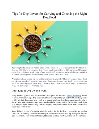 Tips for Dog Lovers for Carrying and Choosing the Right Dog Food