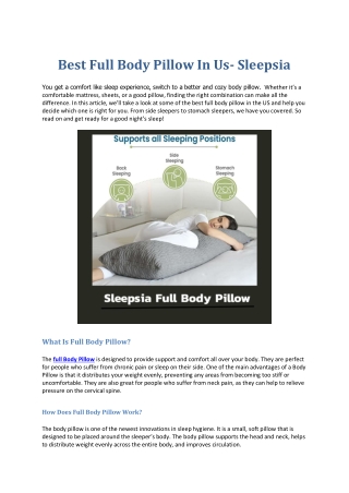 Best Full Body Pillow In US- Sleepsia