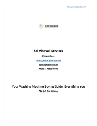 Washing Machine Buying Guide