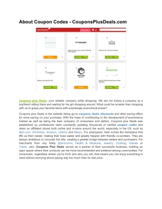 About Coupon Codes - CouponsPlusDeals.com