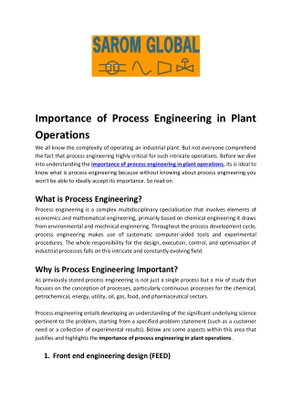 Importance of Process Engineering in Plant Operations