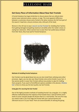 Get Every Piece of Information About Raw Hair Frontals