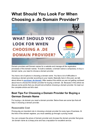 What Should You Look For When Choosing a .de Domain Provider?