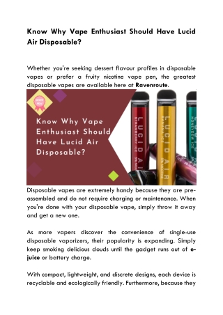 Know Why Vape Enthusiast Should Have Lucid Air Disposable?