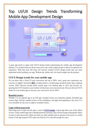 Top UIUX Design Trends Transforming Mobile App Development Design