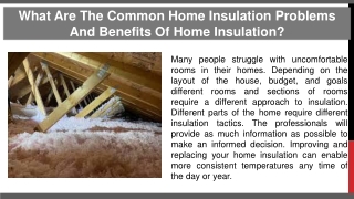 What Are The Common Home Insulation Problems And Benefits Of Home Insulation