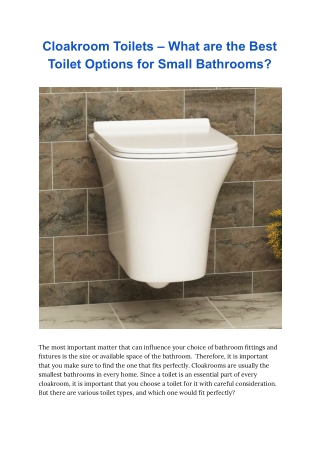 Cloakroom Toilets – What are the Best Toilet Options for Small Bathrooms