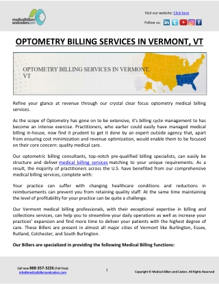 OPTOMETRY BILLING SERVICES IN VERMONT, VT