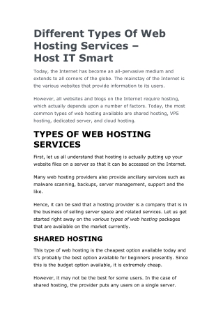 Different Types Of Web Hosting Services