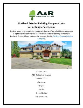 Portland Exterior Painting Company  Ar-refinishingservices.com