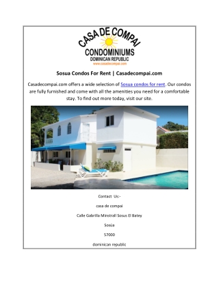 Sosua Condos For Rent  Casadecompai.com