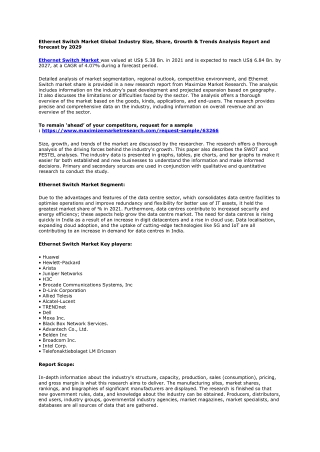 Ethernet Switch Market Ethernet Switch Market Analysis By Types, New Technologie