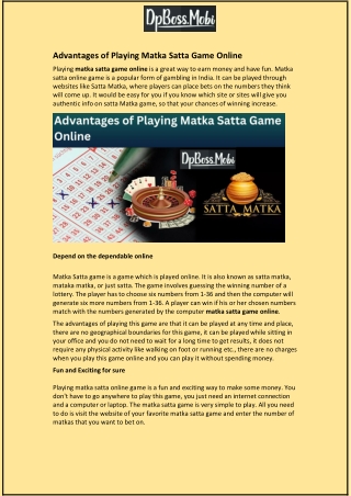 Advantages of Playing Matka Satta Game Online