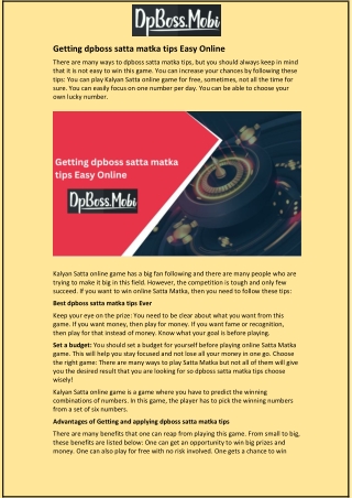 Getting dpboss satta matka tips Easy Online